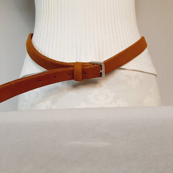 Zara Tan Split Leather Suede Skinny Belt  Made In Spain main image 9